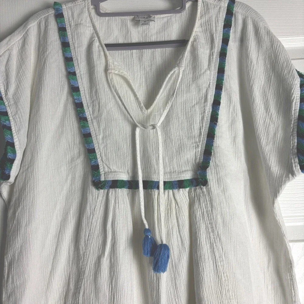 J. Crew‎ S Embroidered Fringe Beach Tunic Top Tassels Cover Up White G4885